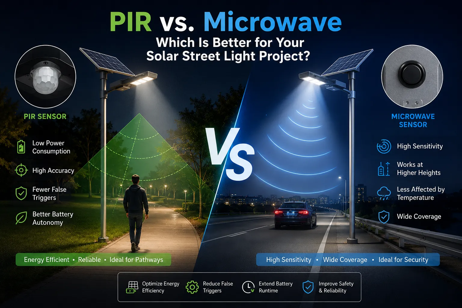 PIR vs. Mikrohullámú sütő: Melyik a jobb az Ön szoláris utcai fényprojektjéhez?